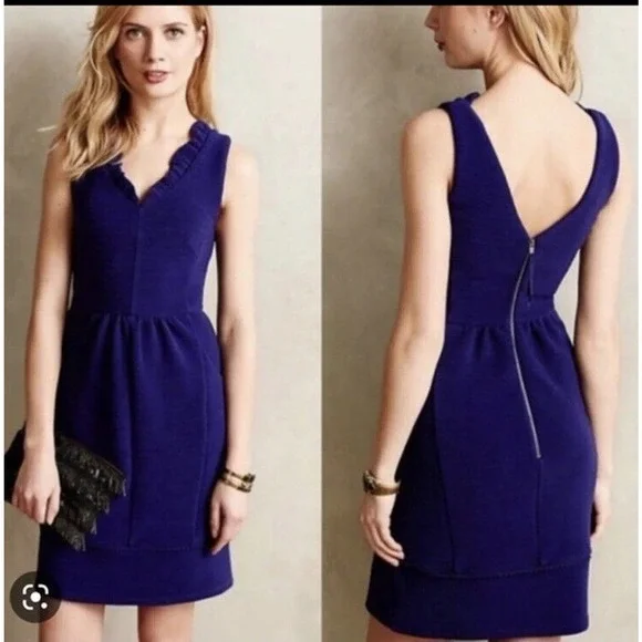 Anthropologie Maeve NWT Blue Ottoman Cocktail Dress Size Petite Small. - Picture 1 of 15